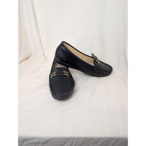 Pierre Dumas Black Flat Loafers 6m Women's Shoe Gold Accent Dress Shoe
